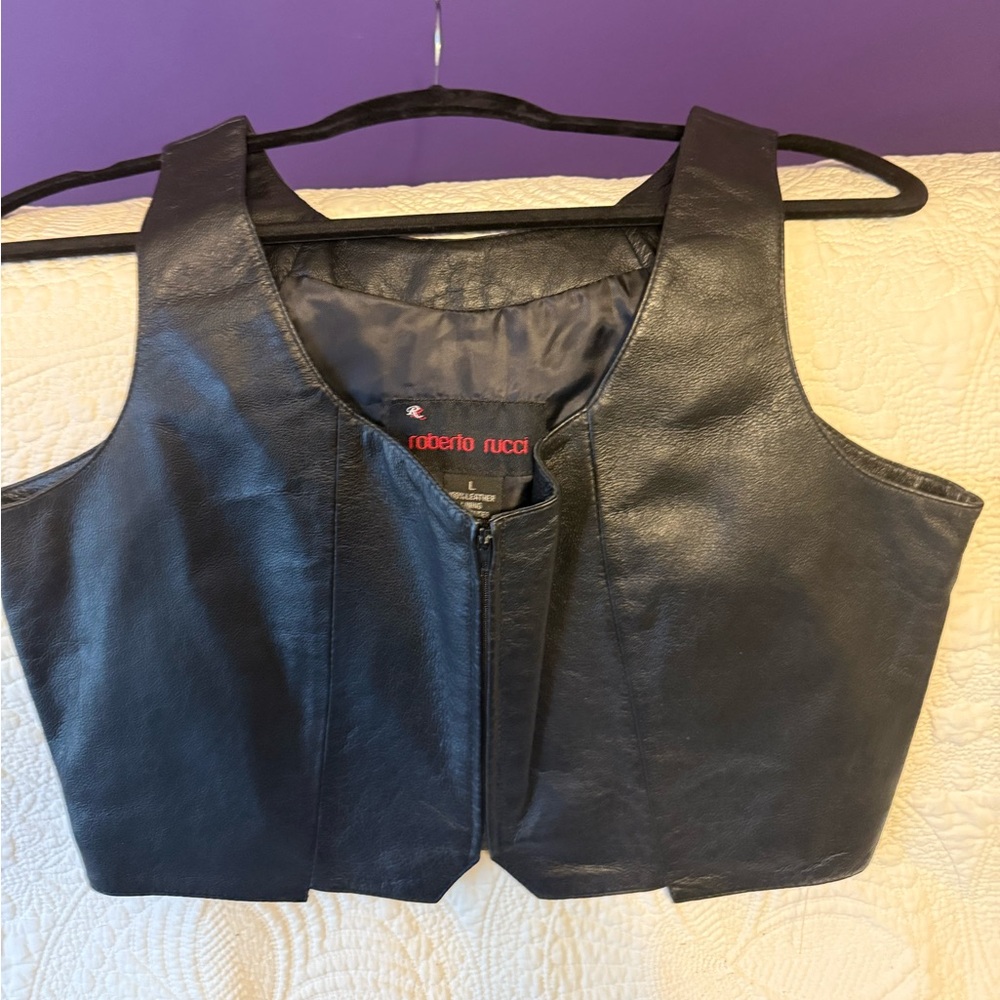 Black Leather Women's Vest